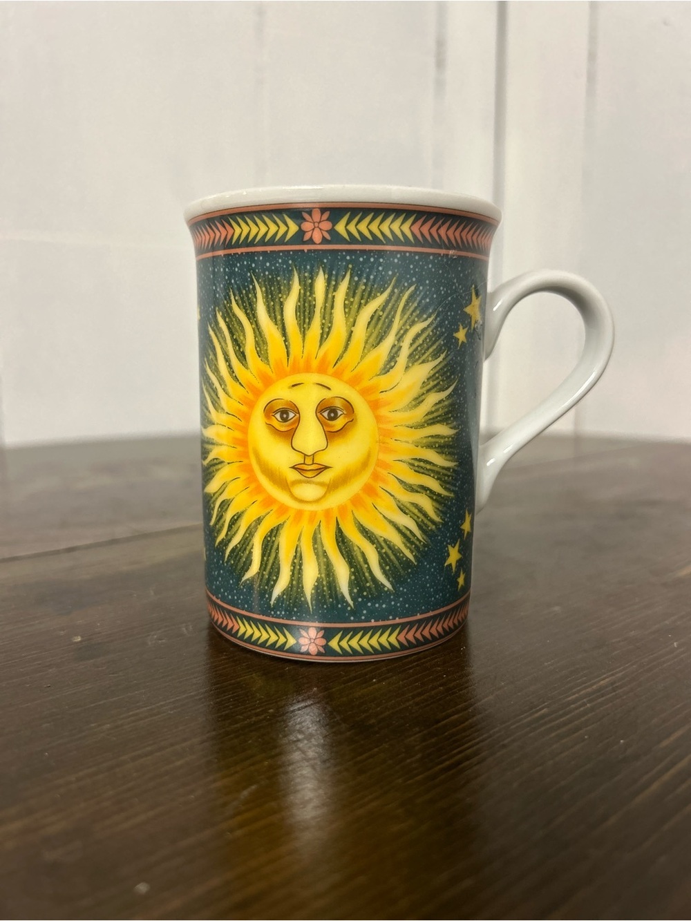 Vintage 90s Y2K Sunface Ceramic Mug with Yellow Sun, Celestial Dunoon Cosmos